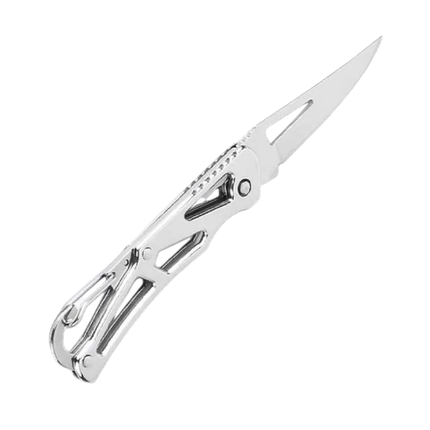 Folding Camping Knife 14 cm with Carabiner Stainless Steel Blade Outdoor EDC Tool Tourist Pocket Knife for Nature Travel Gear Trips silver