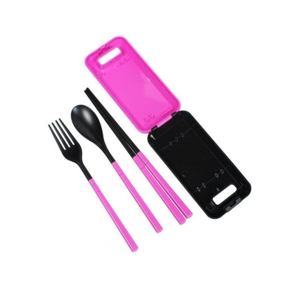Folding Cutlery Set with Case 3 pcs dark pink
