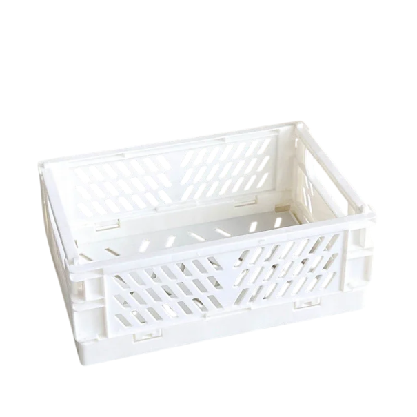 Folding Plastic Storage Box with Handles 15 x 10 x 5.8 cm Portable Storage Container for Small Items Organiser for Home Office white