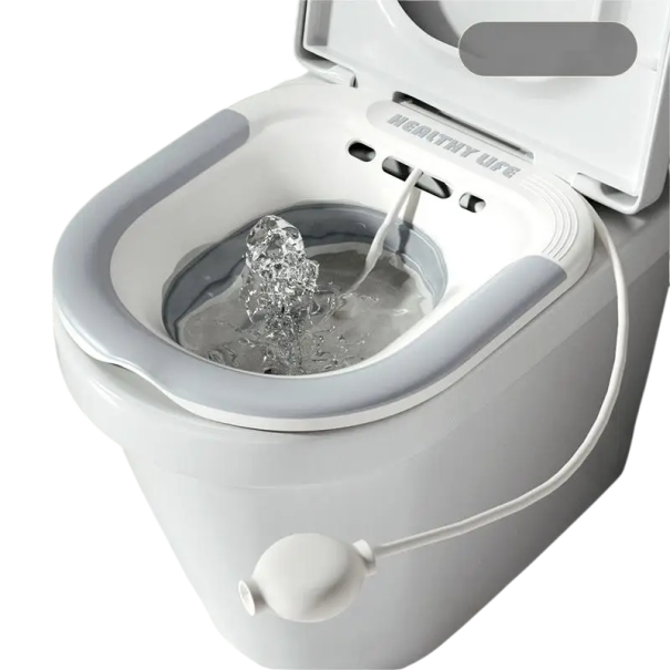Folding Toilet Sitz Bath Basin for Pregnant Women Postpartum Care Washbasin with Rinsing Device for Haemorrhoid Patients 39×35×12.5cm PP TPE grey
