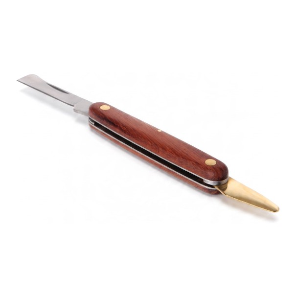 Folding Vaccination Knife 19.5 cm with Bark Lifter Metal Blade and Brown Wooden Handle for Vaccinating and Grafting Fruit Trees 1
