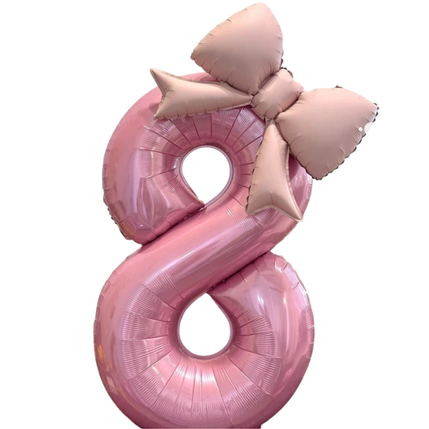 Fóliás 8-as számú lufi 113 × 65 cm Rózsaszín születésnapi lufi masnival 55 × 43 cm Dekoráció születésnapi ünnepségre party díszítés 1