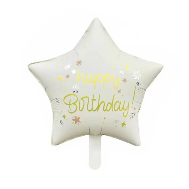 Fóliás lufi csillag 46 cm Happy Birthday felirattal Dekoráció születésnapi ünnepségre Szobadísz Nafukható lufi fehér