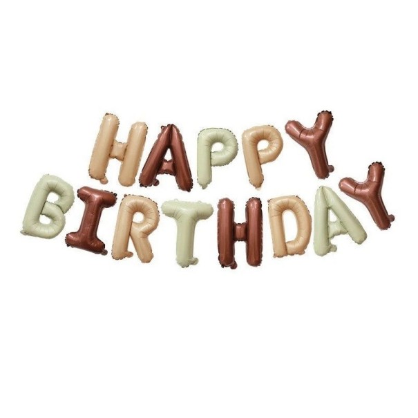 Fóliás lufik Happy Birthday Bézs-zöld kombináció Születésnapi lufis felirat Dekoráció születésnapra Parti díszítés 1