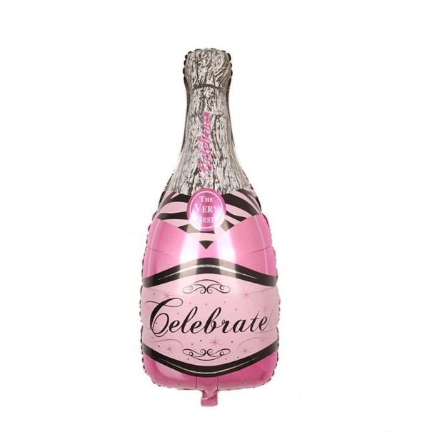 Fóliás palackballon Celebrate 100 × 49 cm rózsaszín-ezüst dekoratív palack alakú ballon ünnepségekre, bulikra és ünnepi díszítéshez 1