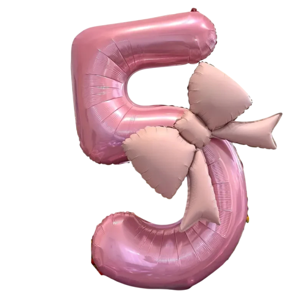 Fóliás szám 5 léggömb 124 × 59 cm Rózsaszín születésnapi léggömb masnival 55 × 43 cm Nagy dekoráció születésnapra parti díszítés 1