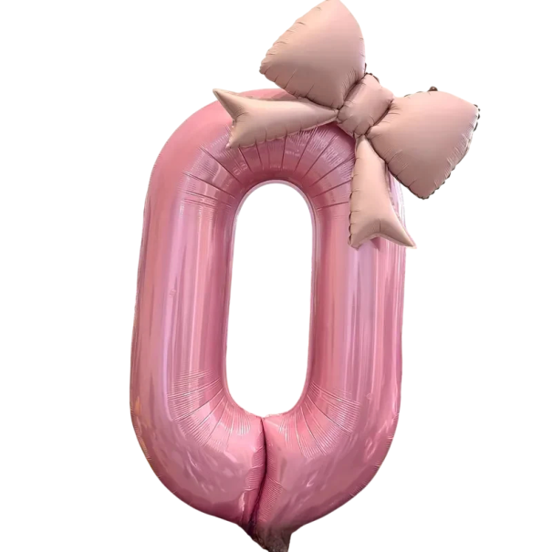 Fóliás számú lufi 0 100 × 87 cm Rózsaszín születésnapi lufi masnival 55 × 43 cm Nagy dekoráció születésnapokra parti díszítés 1