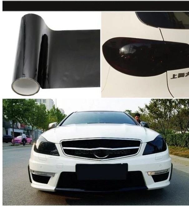 Folie autoadezivă transparentă colorată pentru faruri 30x60 cm Folie de protecție colorată pentru lumini Ușor de aplicat Impermeabilă Detașabilă negru închis
