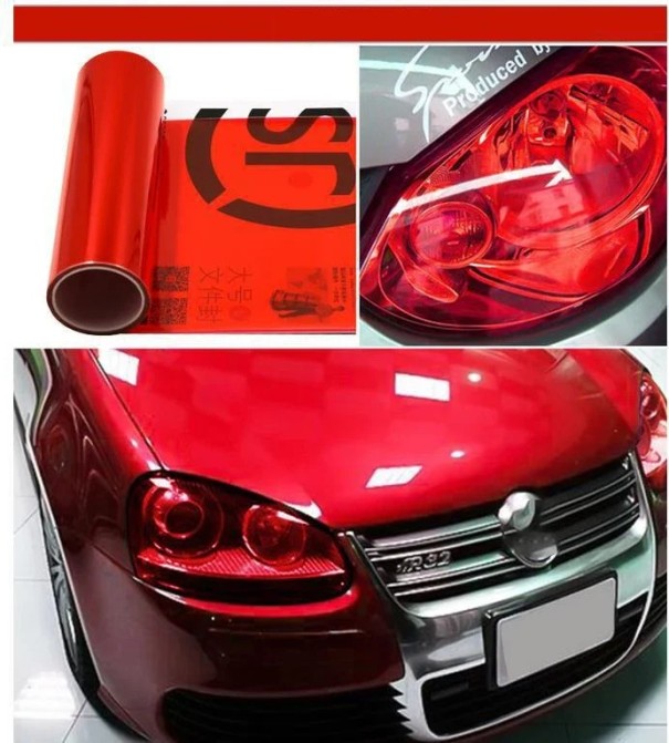 Folie autoadezivă transparentă colorată pentru faruri 30x60 cm Folie de protecție colorată pentru lumini Ușor de aplicat Impermeabilă Detașabilă roșu