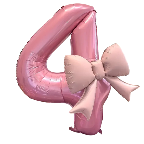 Foliebal nummer 4 110 × 74 cm Roze verjaardagsballon met strik 55 × 43 cm Grote decoratie voor verjaardagen kinderfeestdecoratie 1