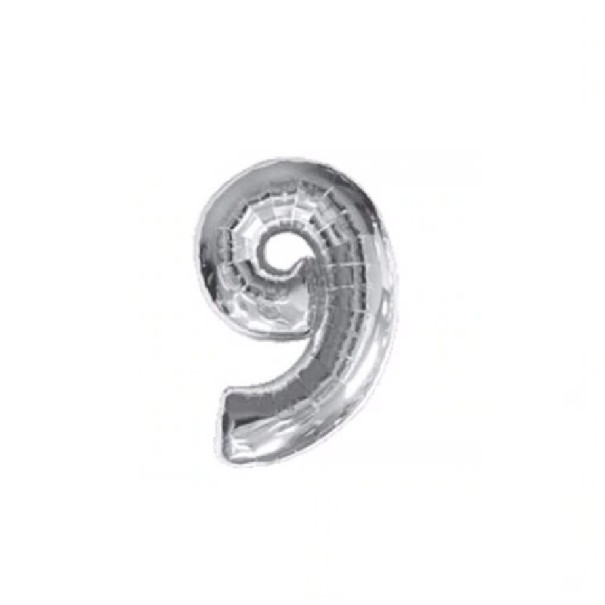 Folieballon met cijfers zilver L 9