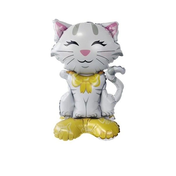Folieballong katt 40 × 30 cm Ballong i form av katt med rosett Födelsedagsdekoration för barnkalas Partyballong 1
