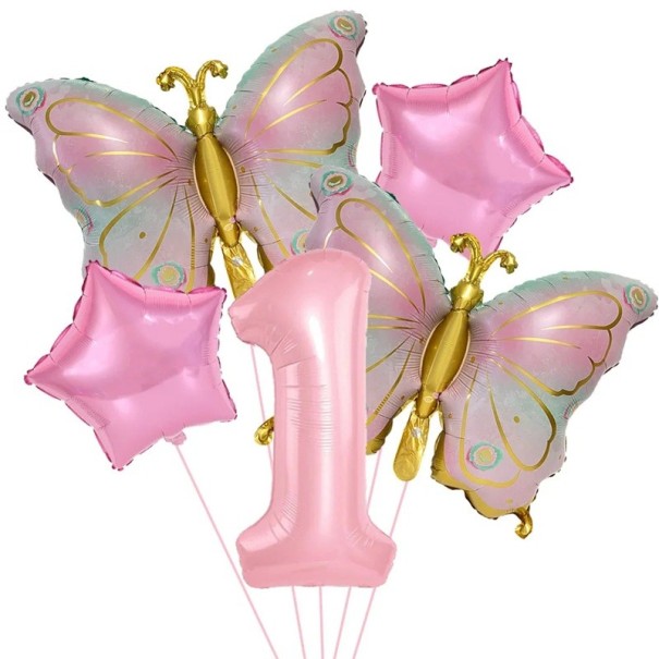 Foliéballonger födelsedagsdekoration nummer 1 fjäril och stjärna foliéballonger rosa guld födelsedagsfest dekoration 1