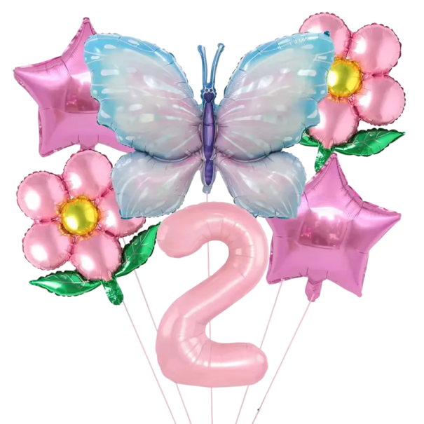 Folienballons Nummer 2 mit Schmetterling, Sternen und Blumen 81,3 cm und 45,7 cm Folienballons rosa blau Geburtstagsdekoration 1