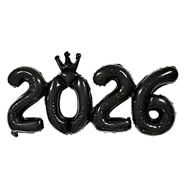 Fóliové balónky 45 x 93 cm Čísla 2026 Strieborné balónky z hliníkovej fólie Novoročná dekorácia Silvester Párty Promócie Vianoce čierna