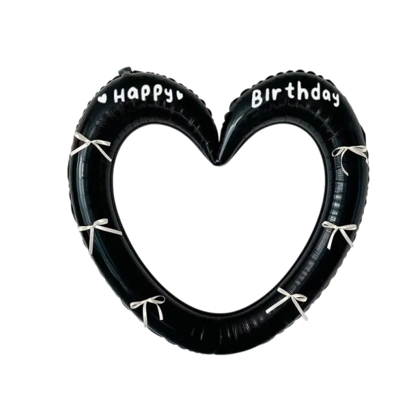 Fóliový balónek ve tvaru srdce s mašličkami dekorativní balónkový rám srdce více barevných variant narozeninová dekorace Happy Birthday černá