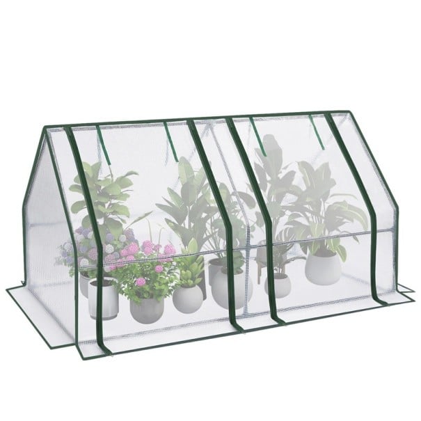 Fóliový zahradní skleník se 4 kolíky a rolovacími vraty rozměr 180 x 90 x 90 cm z ocelového rámu a PE mřížky 140 g/m² na rostliny bílá