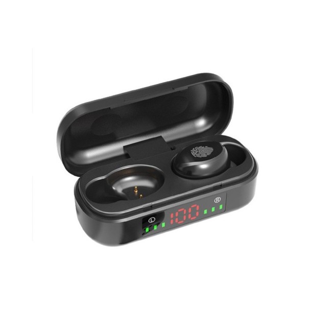 Fones de ouvido sem fios intra-auriculares com caixa de carregamento e visor para música e chamadas Bluetooth 5.0 Controlo de volume Adaptadores 1