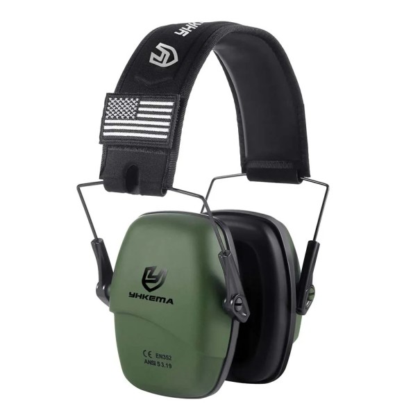 Fones de ouvido táticos Yhkema P10 Series Proteção auditiva Redução activa de ruído Design dobrável Tamanho ajustável Microfone verde exército