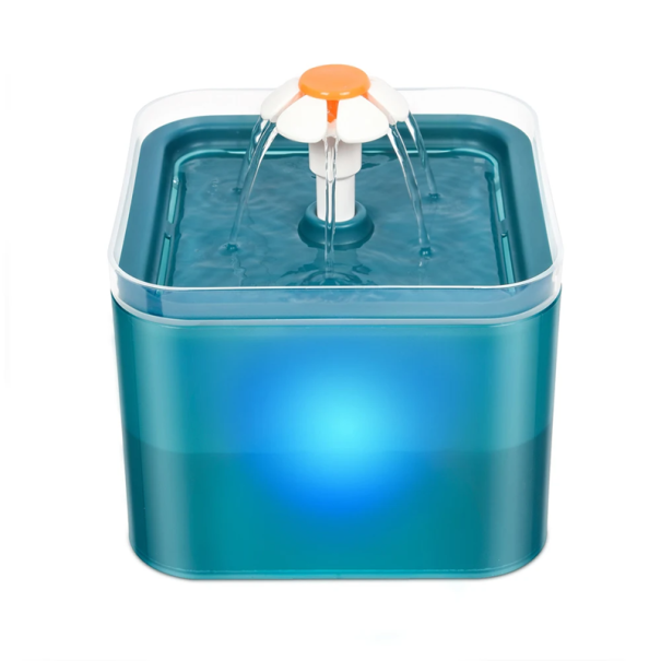 Fontana automatica per gatti da 2 litri con luce LED alimentazione USB filtrazione a 4 stadi 3 modalità di flusso Funzionamento silenzioso Indicatore del livello dell'acqua verde