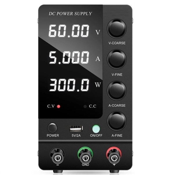Fonte de alimentação de laboratório 300W 60V 5A Fonte de corrente contínua Regulador de tensão ajustável Ecrã LED USB-A Proteção contra curto-circuito Plugue EU 1