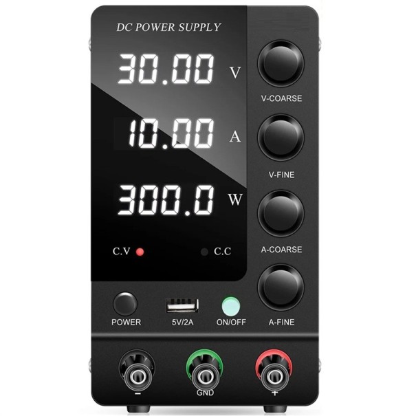 Fonte de Alimentação Laboratorial 300W 30V 10A Fonte de Corrente Contínua Regulador de Tensão Ajustável Display LED USB-A Proteção contra Curtos EU 1