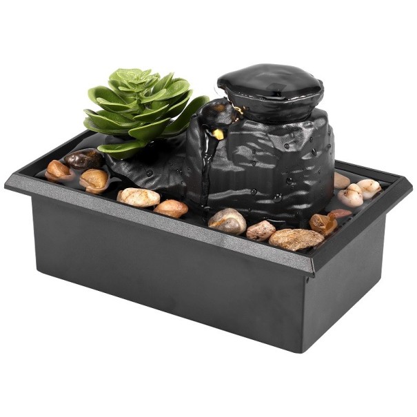 Fonte decorativa para casa Fonte de água de interior suculenta Decoração iluminada com água a fluir alimentada por USB ou 2 pilhas AA 11,8 x 9 x 16 cm 1