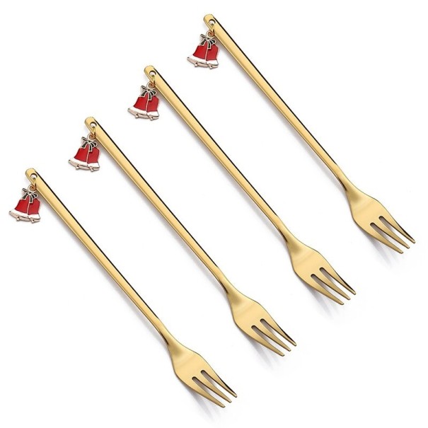 Forchette di Natale con campanelli 4 pz oro