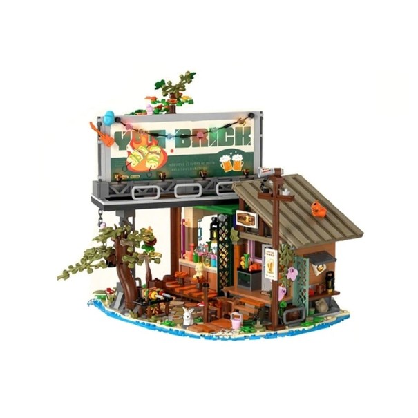 Forest Cabin Building Set with Seating and Billboard 23 x 20 x 20 cm Detailed Model of a Log Cabin by the Lake with Decorations and 1108 Pieces 1