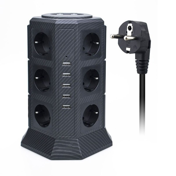 Forlængerledning 12x stikkontakt, 5x USB 2 m 1