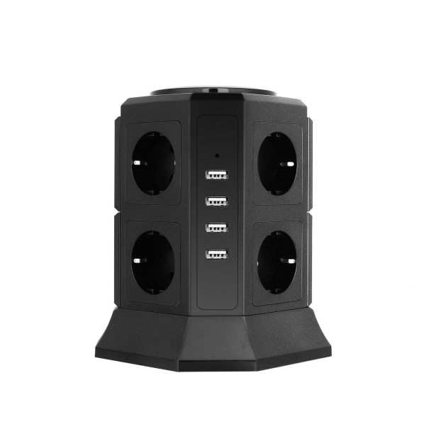 Forlængerledning 8x stikkontakt, 4x USB 2 m 1