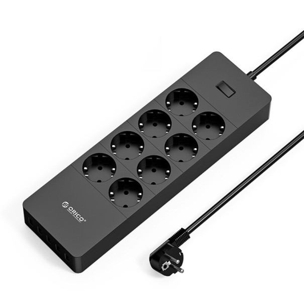 Forlængerledning med afbryder 8x stikkontakt, 5x USB 1,5 m sort