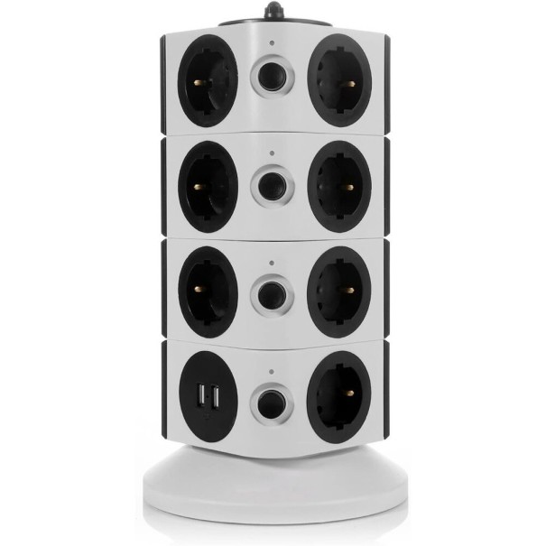 Förlängningssladd 15x uttag, 2x USB 1,8 m 1