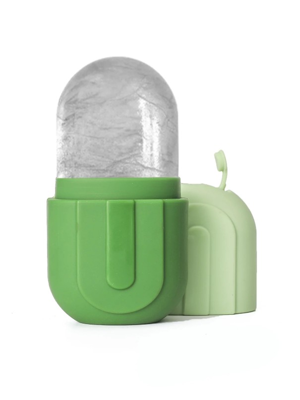 Forma de gelo cosmética em silicone alimentar para refrescar a pele e firmar os contornos do rosto 10 x 5,5 cm em várias cores verde