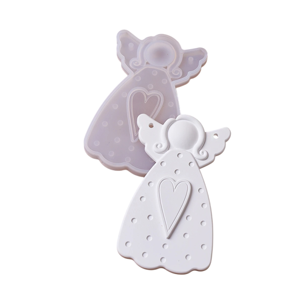 Forma de Silicone Anjo 11,5 x 7,3 cm Forminha Média com Coração para Moldagem de Resina, Cera, Gesso, Sabão e Decorações de Natal 1
