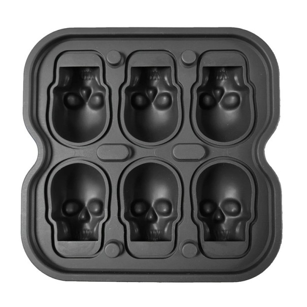 Forma de silicone para gelo 3D em forma de crânio 6 pcs Forma flexível para congelador Crânio de horror Cabeça Cubos de gelo decorativos 1