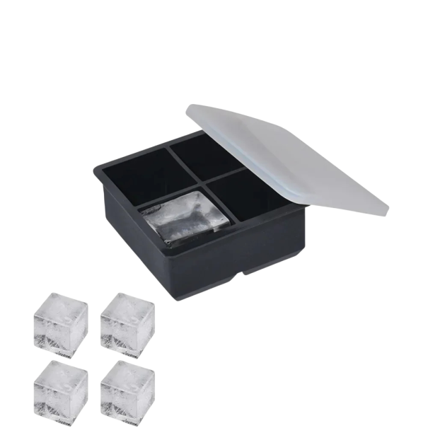 Forma de silicone para gelo com tampa 4 grelhas formato quadrado 11,5x5cm Ideal para preparar cubos de gelo quadrados para bebidas 1