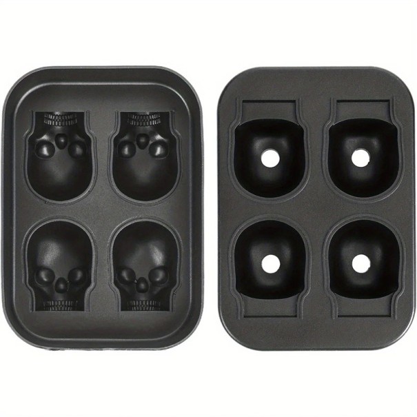Forma de silicone para gelo em forma de caveira 3D forma flexível para 4 caveiras Cabeça de horror Tigela de gelo para o congelador Decoração 1