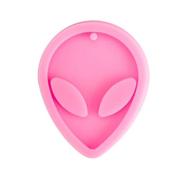 Forma de silicone rosa para resina 8,1 x 6,5 cm Cabeça de extraterrestre Forminha para moldagem Joias de resina Penduricalhos Decorações 1