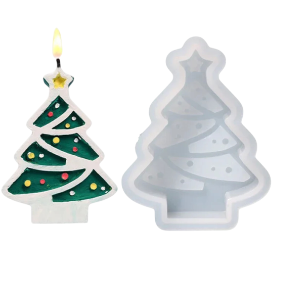 Formă din silicon 8,7 x 6,6 cm Brad de Crăciun cu decorațiuni Formă pentru turnarea ceară, rășină, gips, săpun și lumânări 1