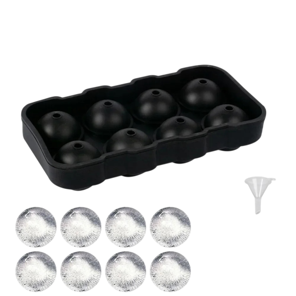 Formă din silicon pentru gheață cu 8 locuri, rotundă, cu capac și plasă, 23x12,5x4,6 cm – Ideală pentru producerea de gheață curată, protejată 1