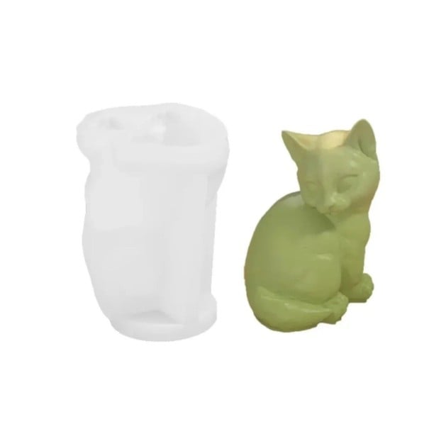 Formă din silicon pentru lumânări în formă de pisică Formă pentru fabricarea lumânărilor, săpunurilor, ciocolatei și decorațiunilor originale pentru creații acasă verde