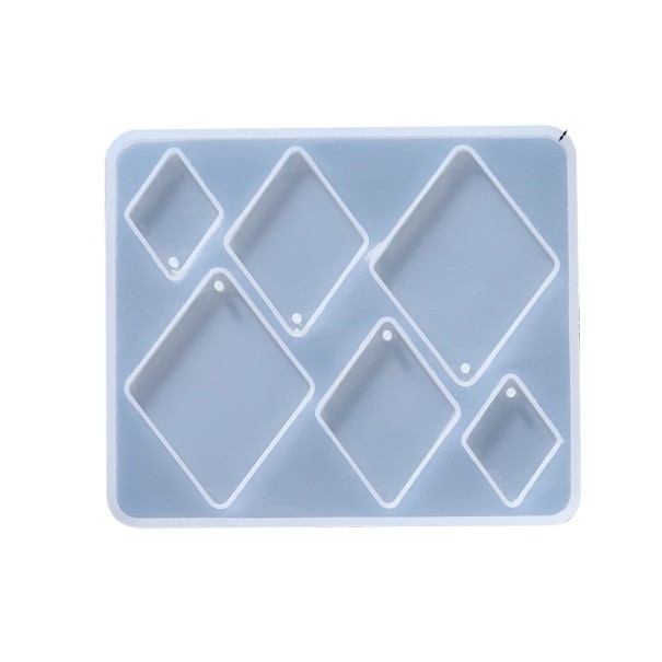 Forma in silicone 10,2 x 8,7 cm per pendenti romboidali Stampino per resina con fori per anello Produzione di gioielli orecchini e decorazioni 1