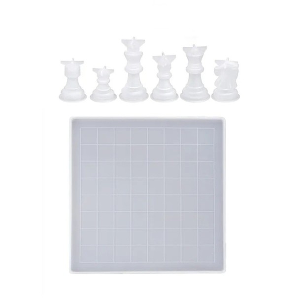 Formas de silicone para resina figuras de xadrez e tabuleiro 28 x 28 cm conjunto completo para produção de jogo de xadrez 1