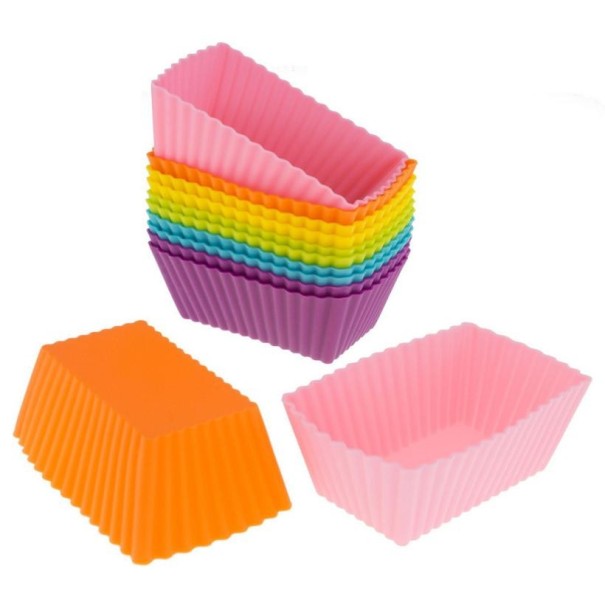 Forme din silicon rectangulare pentru copt 12 bucăți Coșulețe colorate cu margini ondulate 6,5 x 4,3 x 2,5 cm Rezistente la temperaturi între -40 și 1