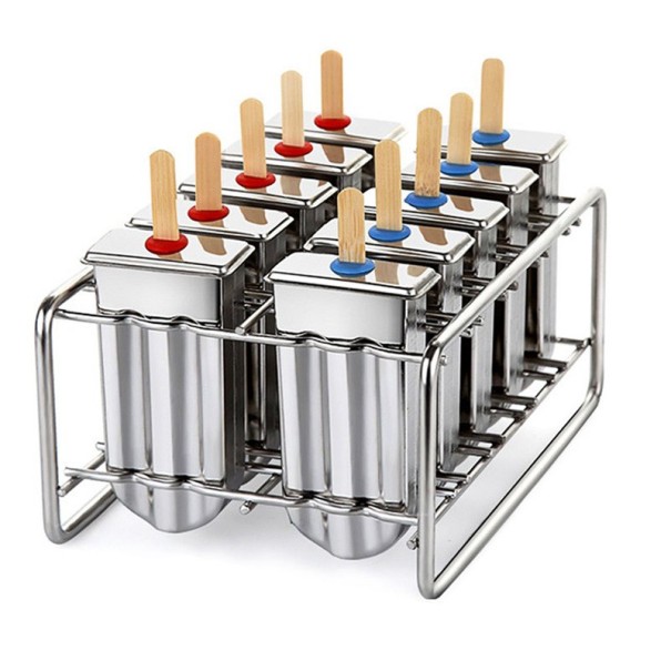 Forme in acciaio inox per 10 gelati con supporto 1