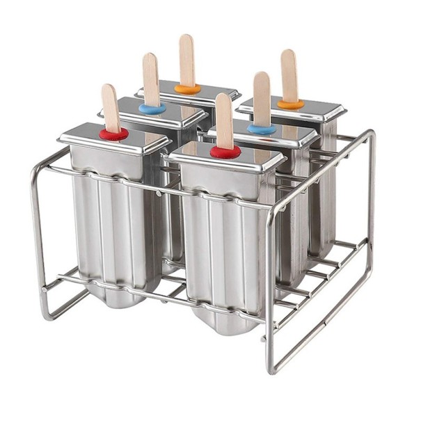 Forme in acciaio inox per 6 gelati con supporto 1