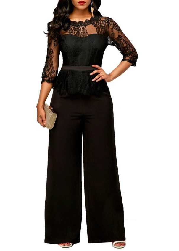 Formel damejumpsuit med blonder sort S