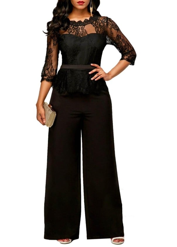 Formel damejumpsuit med blonder sort S