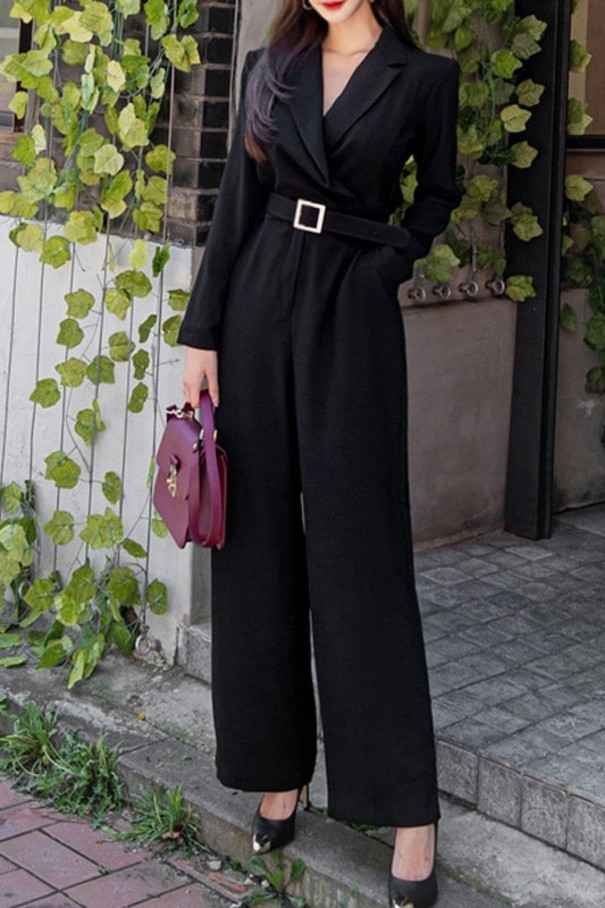 Formell jumpsuit för kvinnor med bälte A1955
